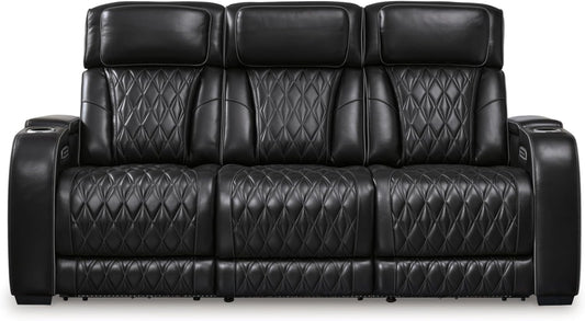 Boyington Contemporary Leather Match Power Reclining Sofa with Adjustable Headrest, Cup Holder, USB Charging Ports, Air Massage System and LED Lighting, Black-0