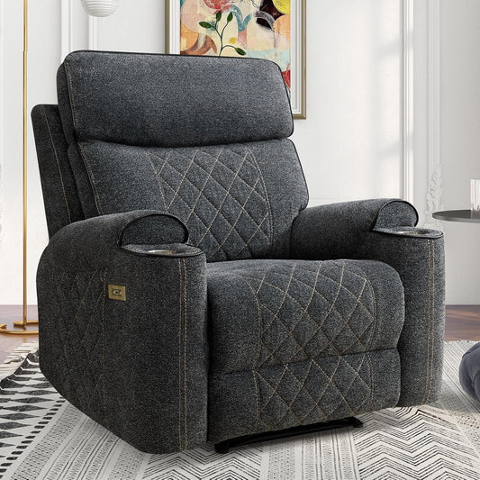 Electric Recliner Chair, Soft Fabric Power Recliners with Metal Cup Holders, Single Overstuffed Heavy Duty Reclining Sofa Chairs for Living Room Bedroom-0
