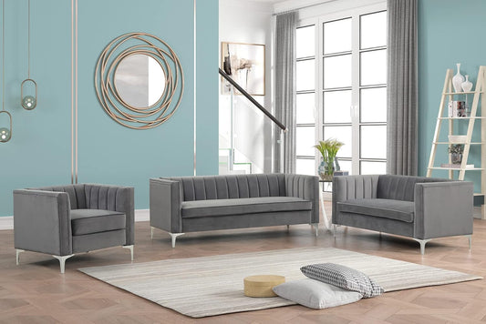 Velvet Accent Chair Loveseat Contemporary Sofa Home Theater Seating Upholstered Accent Arm Modern Chesterfield Sofa Furniture Couch Set for Living Room Office Bedroom Apartment, Grey-0