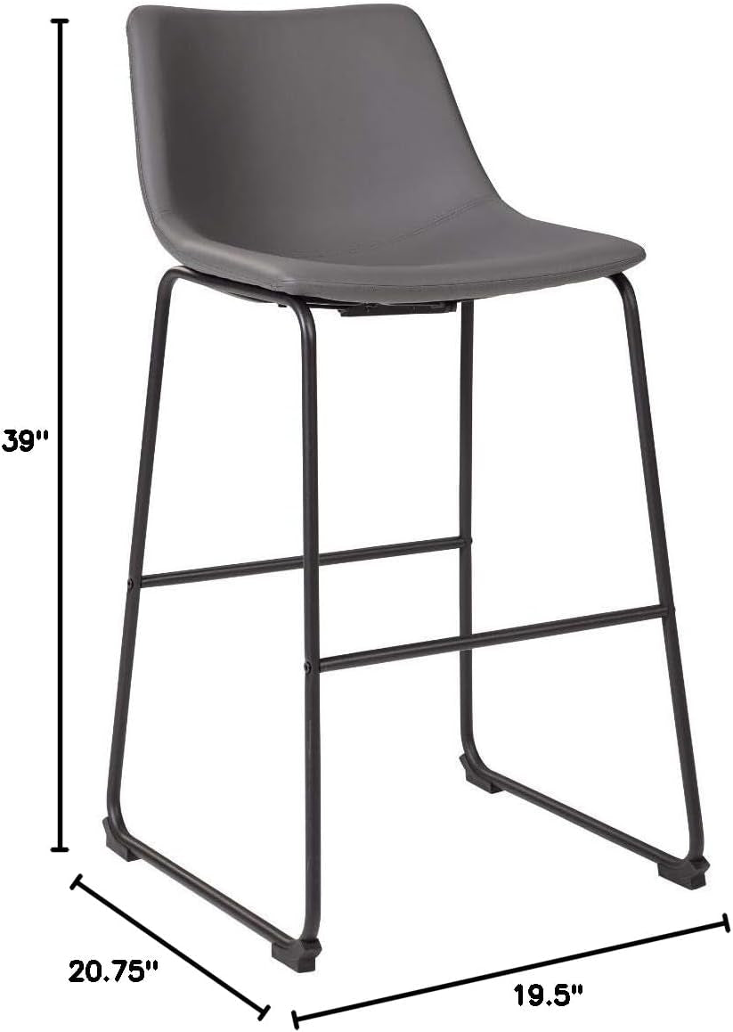 Centiar Modern Faux Leather 29" Pub Height Bar Stool, Set of 2, Gray-2
