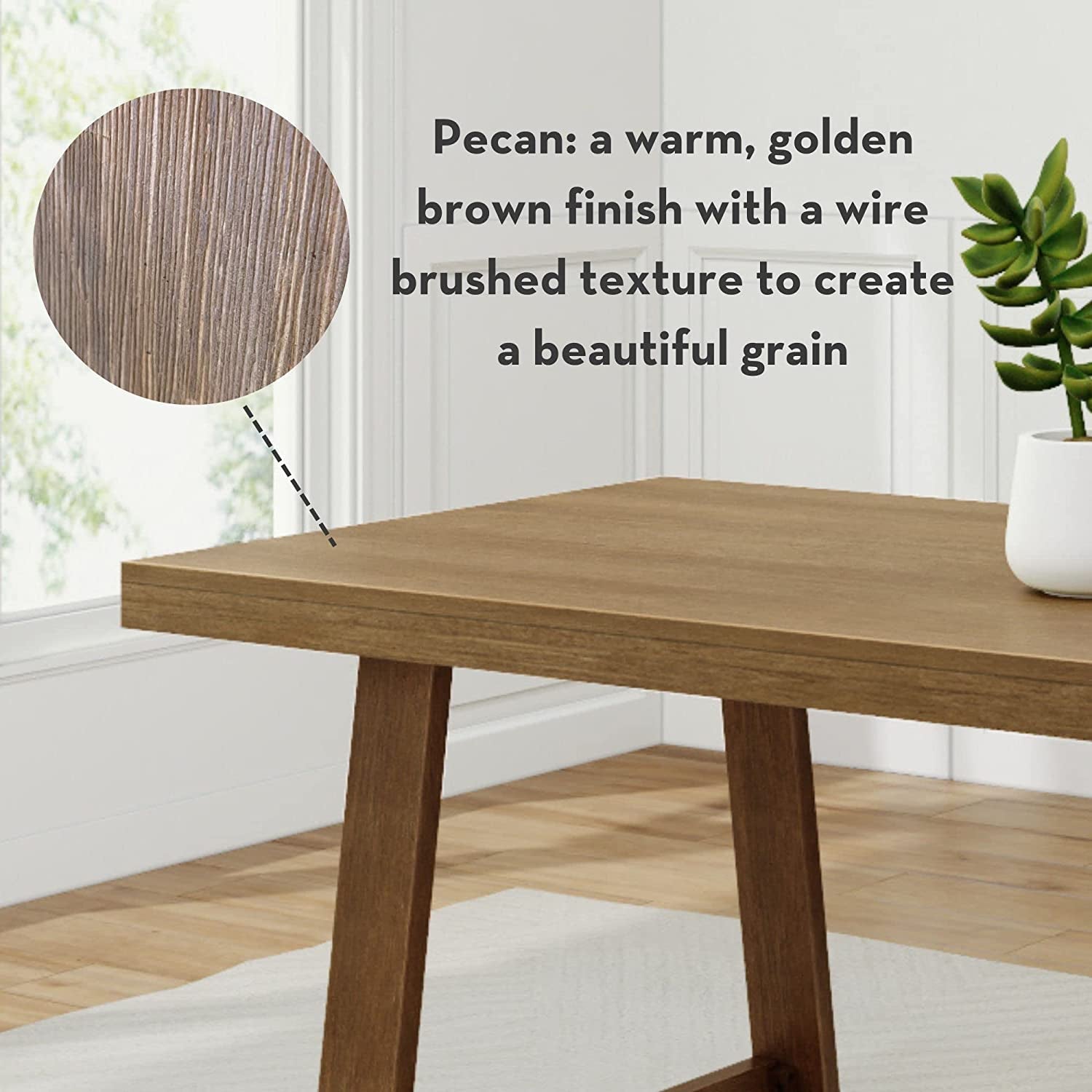 Pecan Wirebrush Wood Rectangular Dining Table-1