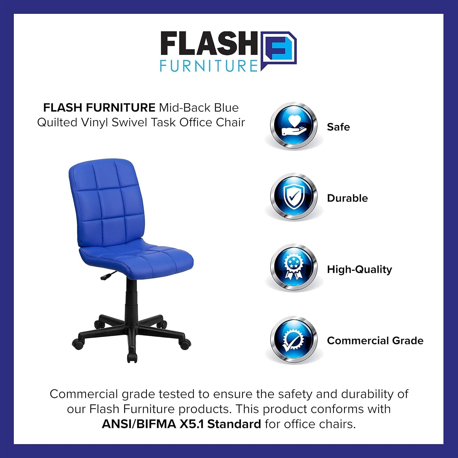 Clayton Mid-Back Blue Quilted Vinyl Swivel Task Office Chair-3