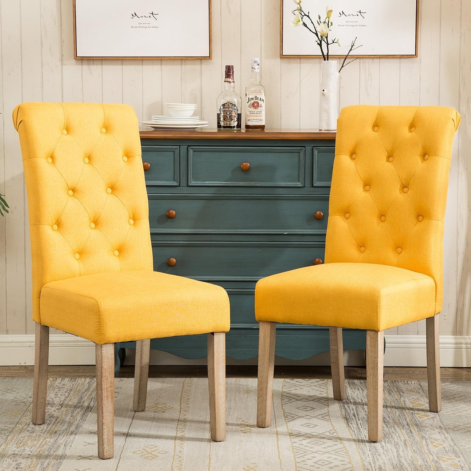 Habit Solid Wood Tufted Parsons Yellow Dining Chair, Set of 2,-0