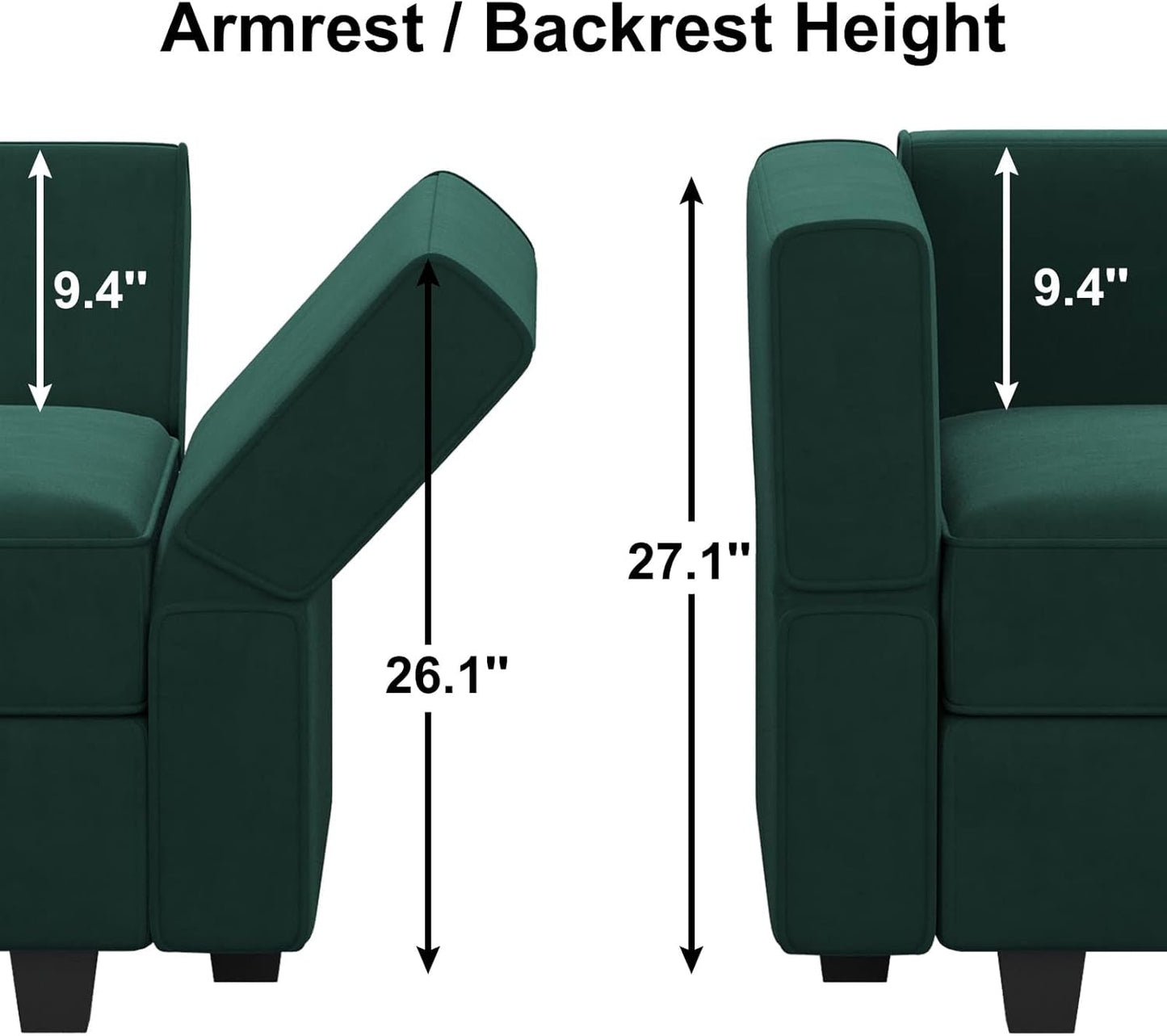 Modular Living Room Sofa Set 3 Seat Sofa Loveseat and Chair Set with Storage Seats Modular Living Room Furniture Set Velvet Green-1