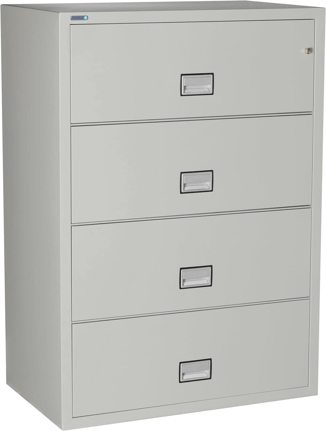 Lateral 38 Inch 4-Drawer Fireproof File Cabinet with Key Lock, Water Seal, Light Gray,-0