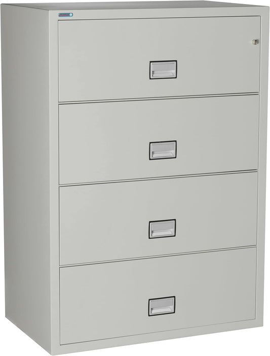 Lateral 38 Inch 4-Drawer Fireproof File Cabinet with Key Lock, Water Seal, Light Gray,-0