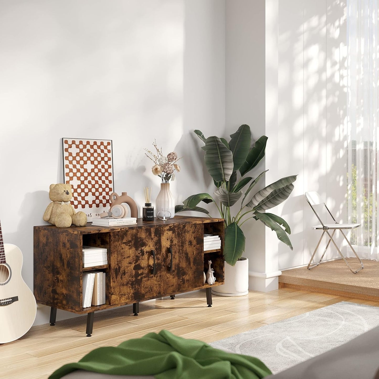 Modern Industrial TV Stand for 50 Inches TV, Classic Entertainment Center with Two Adjustable Shelves, Home Farmhouse TV Media Console Table for Living Room Bedroom, Brown-0