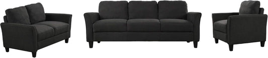 3 Piece Comfy Living Room Sofa Sets,Modern Polyester-Blend Upholstered 80" W Three Seater Sofa & 55.3" W Loveseat Couch and 32.7" W Singel Armchair for Bedroom, Small Space, Apartment, Office-1