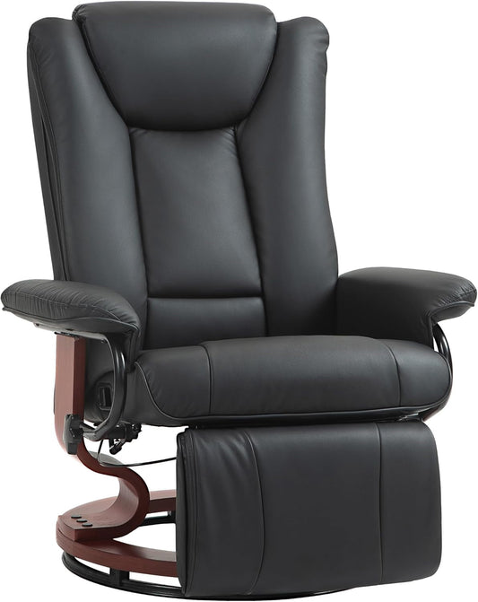 Manual Swivel Recliner Chair, PU Leather Reclining Chair with Footrest for Living Room, Black-0