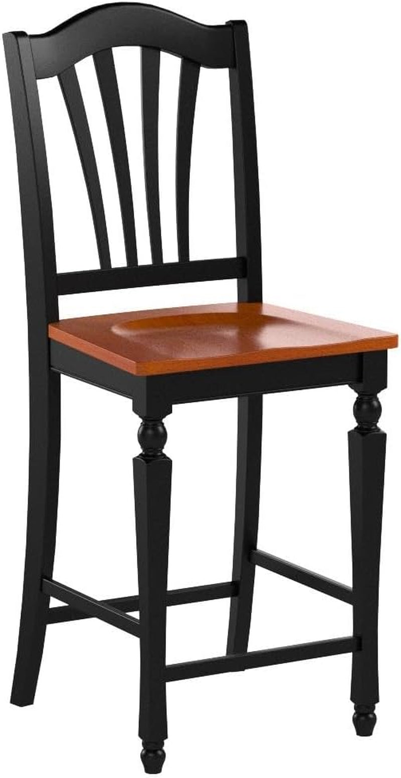CHS-BLK-W Chelsea Counter Height Barstools - Slat Back Wooden Seat Chairs, Set of 2, Black & Cherry-3