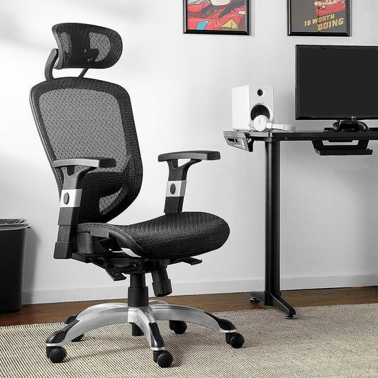 Hyken Chair: Ergonomic Mesh Swivel Task Chair. Adjustable Black Office Chair with Breathable Mesh and Good Lumbar, Arm and Head Support.-1