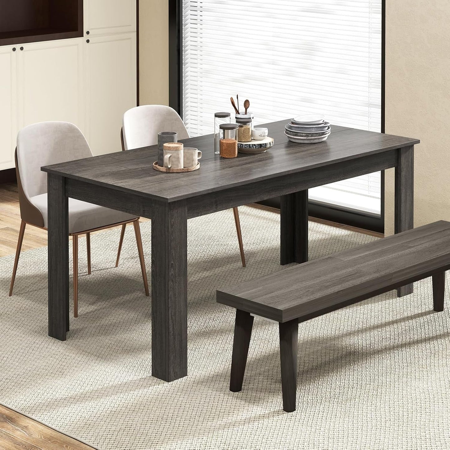 Dining Table, Kitchen Table, 63" L X 31.5" W X 30" H Large Table, Farmhouse Center Table for Living Room, Home Office, 330LBS Capacity, Dinette Table, Dinner Table, Dining Room Table (Grey)-1