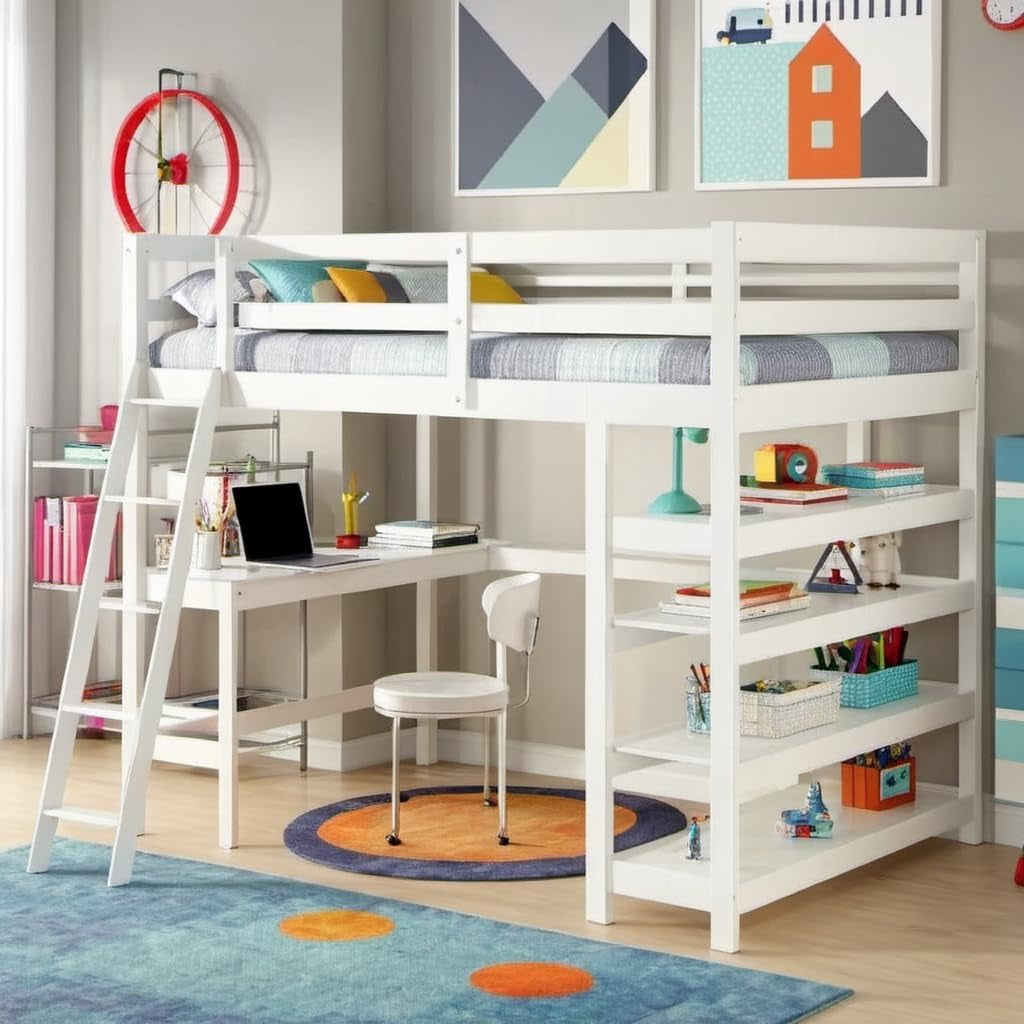 Queen Size Murphy Bed with Storage Shelf White-12