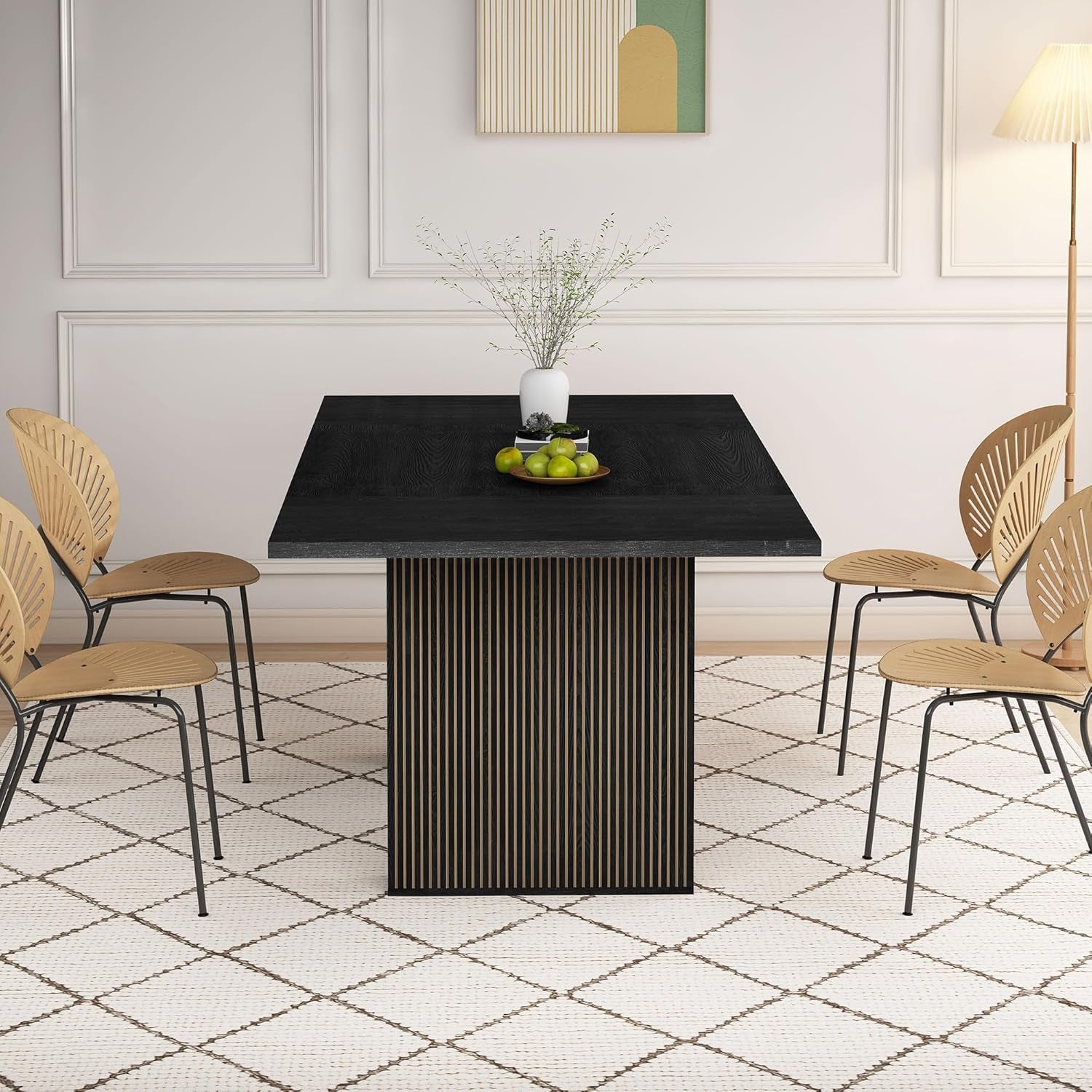 78 Inch Dining Table for 6 8 10, Modern Farmhouse Rectangular Kitchen Table, Dining Room Long Tables with Wood Strip Base for Kitchen Living Room (Black)-4