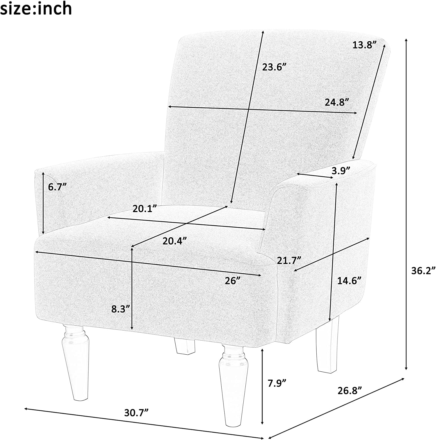 Mid Century High Back Velvet Armchair with Wood Legs-1