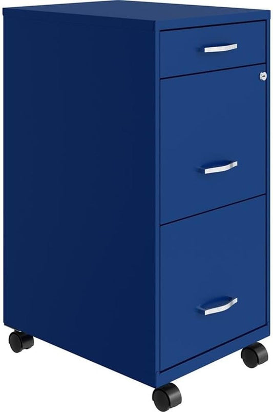 3 Drawers 29.52" Vertical Blue Metal Filing Cabinet-0