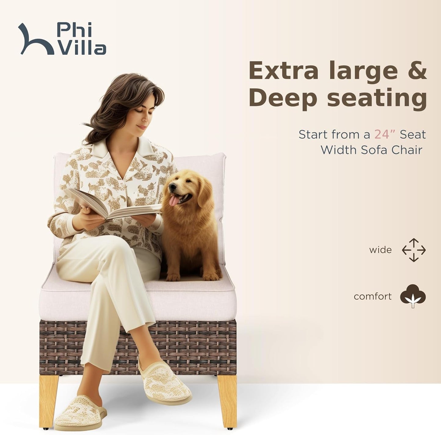 6-Piece Outdoor Patio Conversation Set with 56" Gas Fire Pit Table, Half-Moon Curved Sectional Sofa Outdoor Rattan Furniture Patio Set for 5 Seats with Cushioned, Beige-2