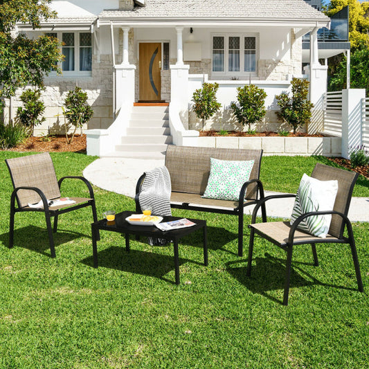 4 Pieces Patio Furniture Set with Glass Top Coffee Table-0