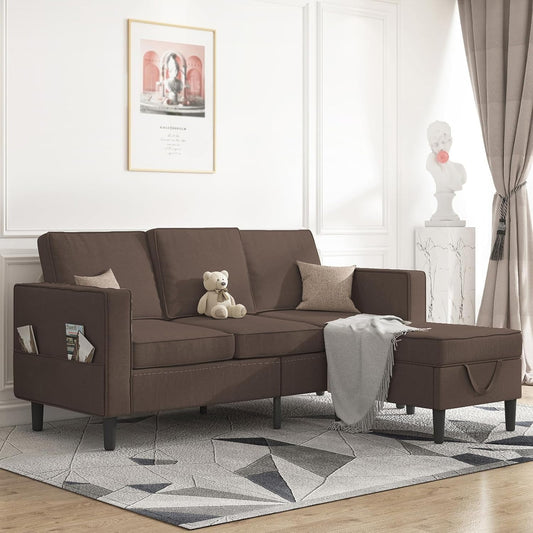 Sectional Sofa with Movable Storage Ottoman, L Shaped Sofa Couches for Living Room Furniture Set with Side Pockets, Modern Sofas Easy Assembl/Free Combination - Brown-0