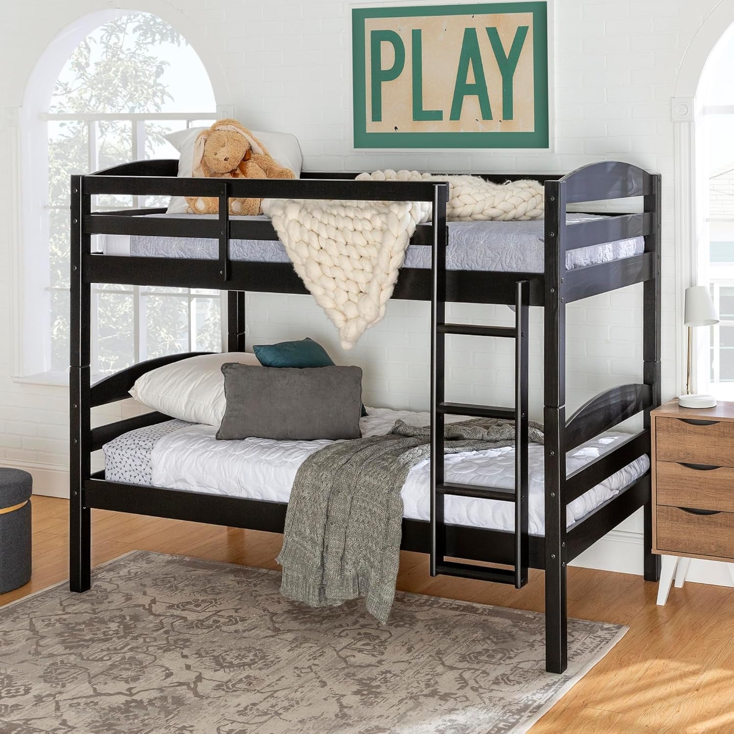 Della Transitional Twin-Over-Twin Bunk Bed Frame, Twin Size, Black-1