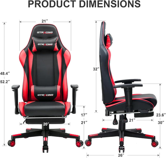 Gaming Chair with Footrest, Ergonomic Computer Game Desk Chair, Reclining Gaming Chair Seat Height Adjustment, Swivel Rocker with Headrest and Lumbar (Brickred)-1