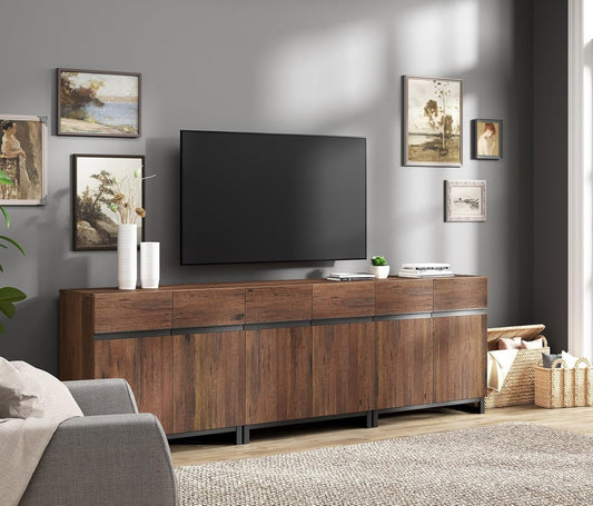 Modern TV Stand for Tvs up to 100 Inch, 3 in 1 Entertainment Center TV Console with Adjustable Shelves and Metal Base for Living Room,Bedroom,Brown-0