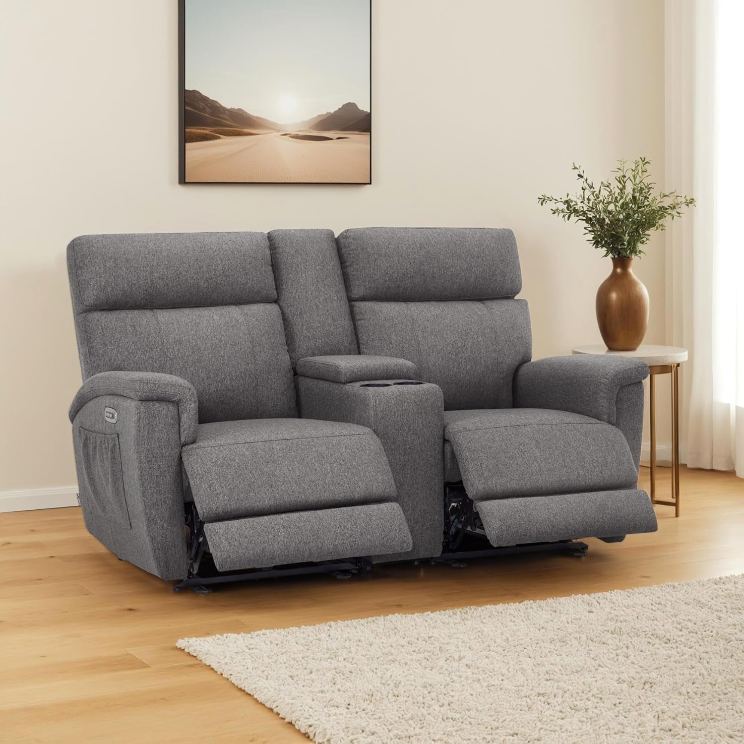 Power Loveseat Recliner Massage, Heat, Headrest, USB-C-0