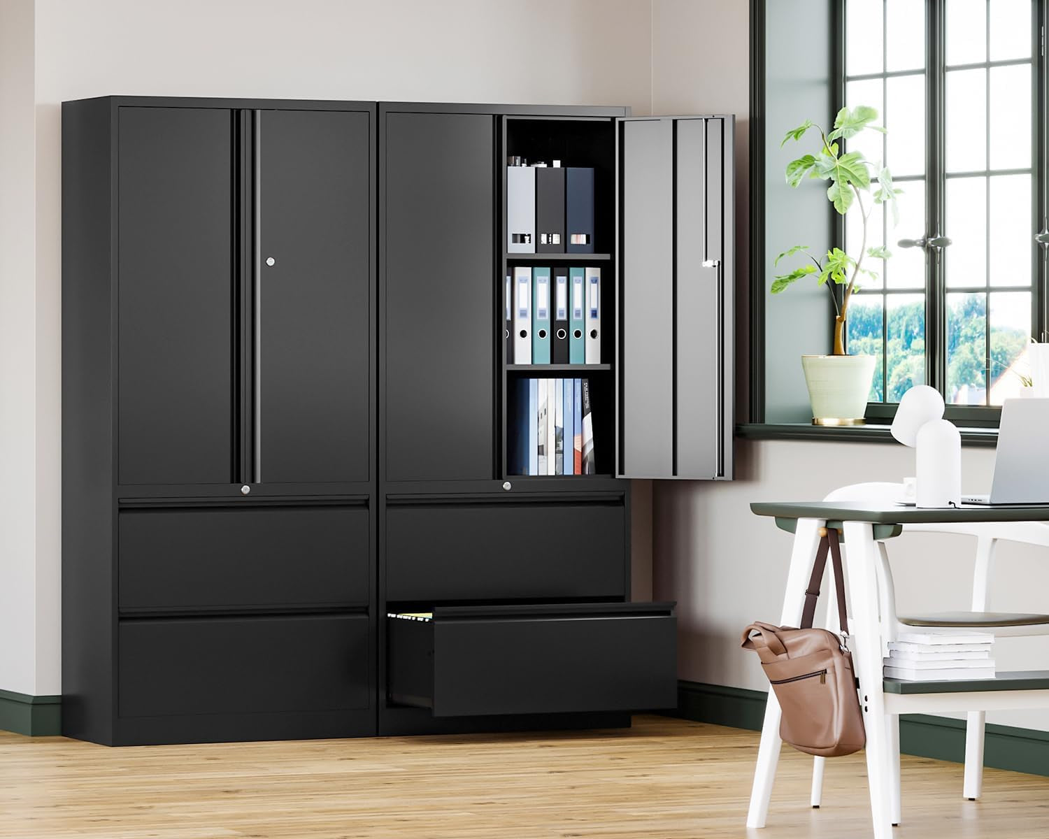 File Cabinet for Home Office, Metal Storage Cabinets with Adjust Shelves and Lock,2 Drawers Filing Cabinets-Hang Legal/Letter/A4/F4 Size Filing-Black-3