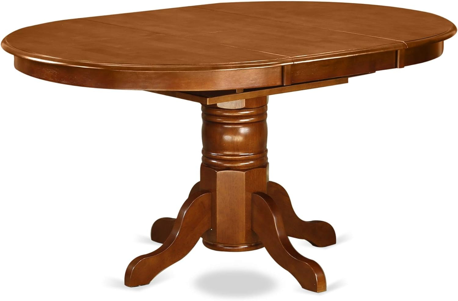 AVT-SBR-TP Avon Kitchen Dining Table - an Oval Wooden Table Top with Butterfly Leaf & Pedestal Base, 42X60 Inch, Saddle Brown-0