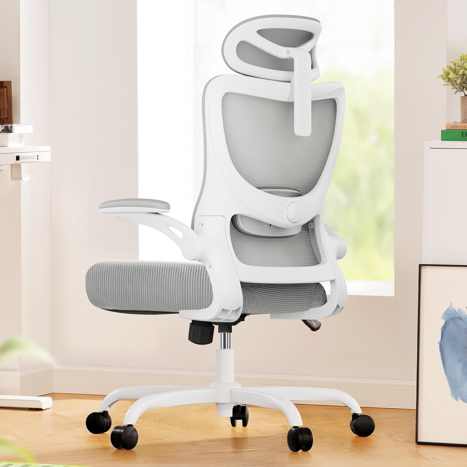Ergonomic Office Chair: Office Computer Desk Chair with High Back Mesh and Adjustable Lumbar Support Rolling Work Swivel Task Chairs with Wheel 3D Armrests and Headrest-0