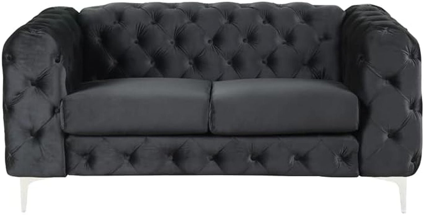 3-Piece Couches Velvet Fabric Living Room Furniture Set -Black-2