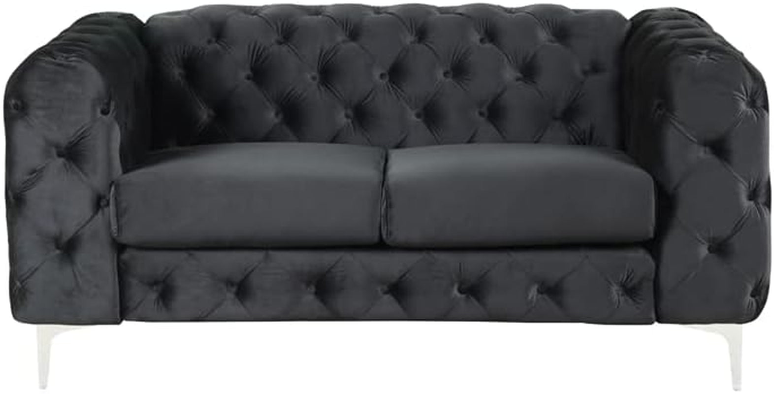 3-Piece Couches Velvet Fabric Living Room Furniture Set -Black-2