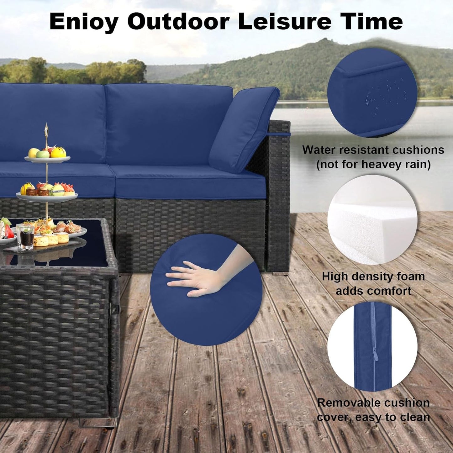 7 Pieces Outdoor Patio Furniture Sets,Rattan Conversation Sectional Set,Manual Weaving Wicker Patio Sofa with Tea Table-3