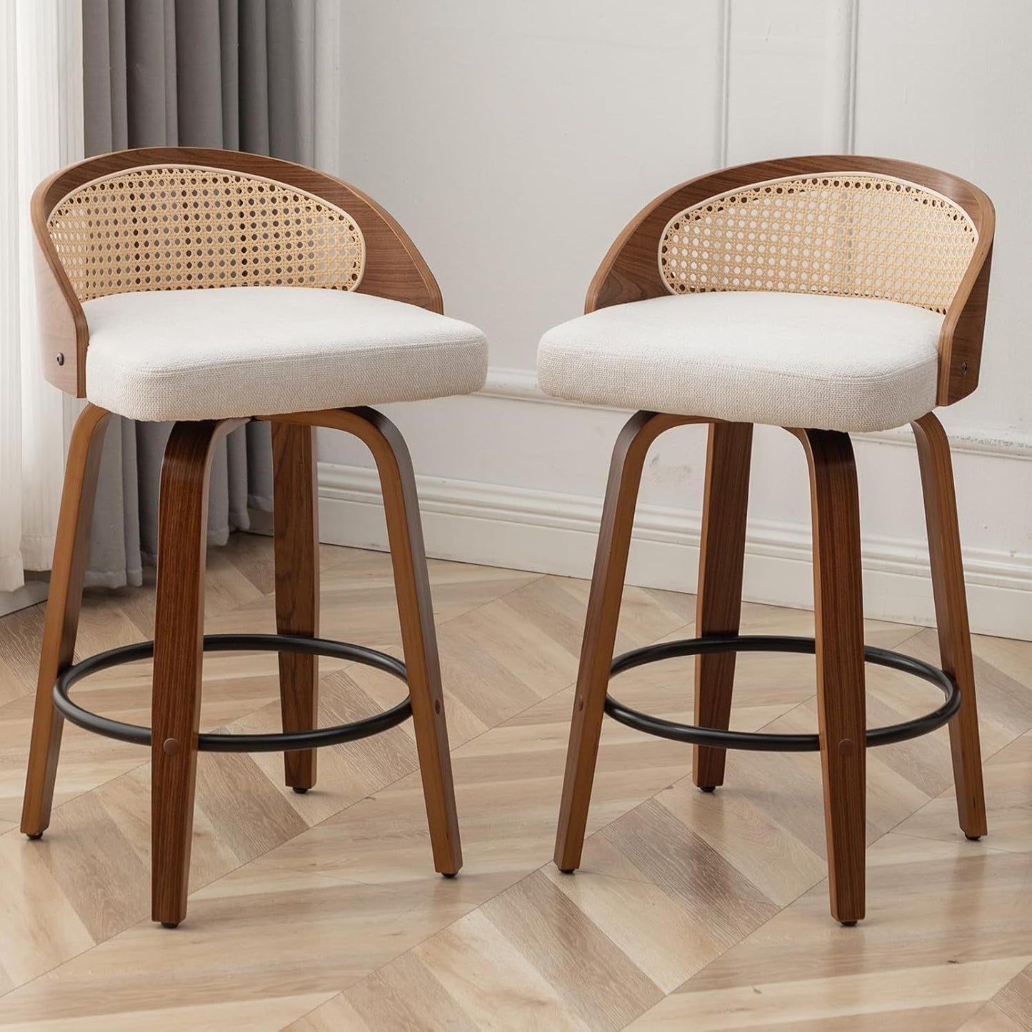 25" Beige Rattan Swivel Counter Stools (Set)-1