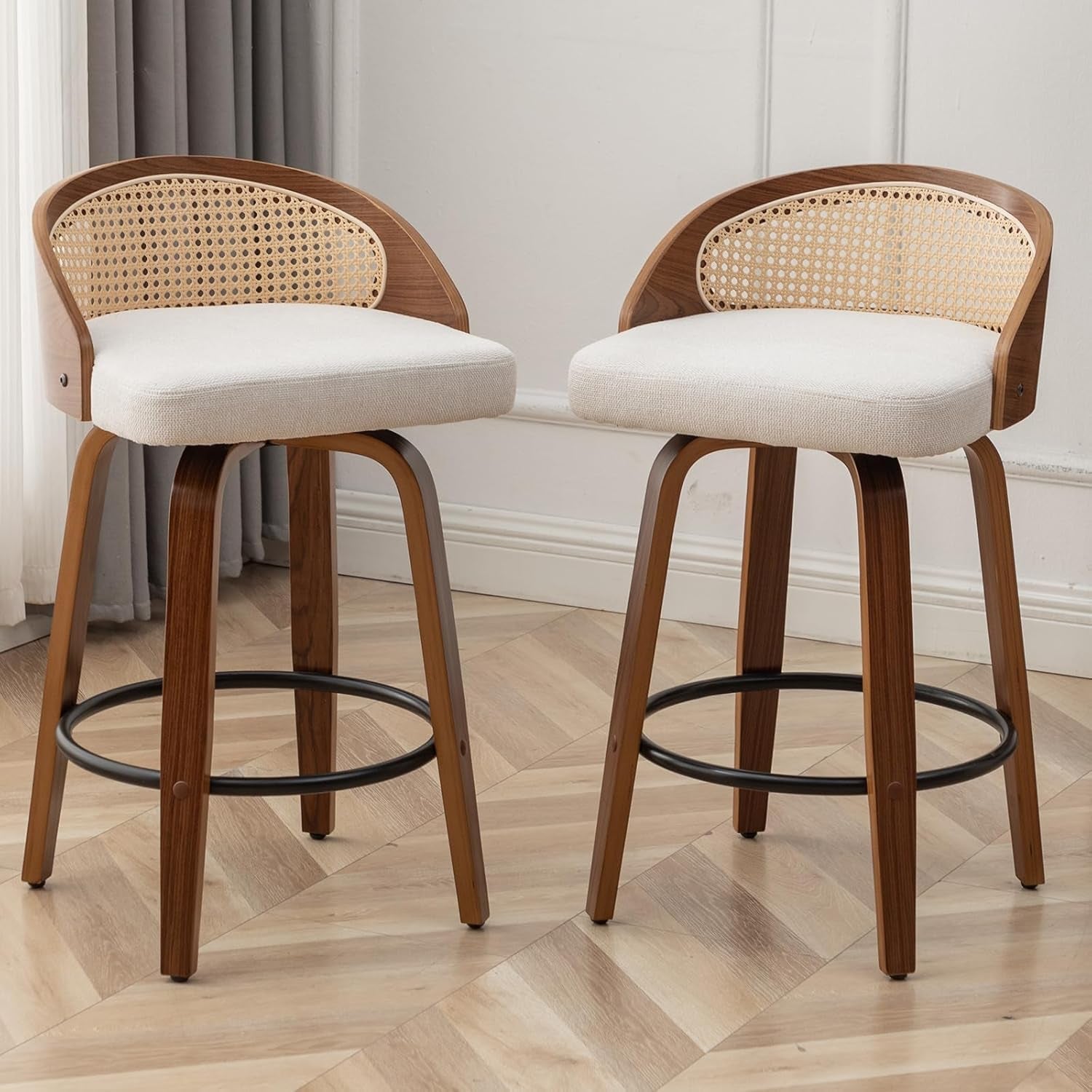 25" Beige Rattan Swivel Counter Stools (Set)-1