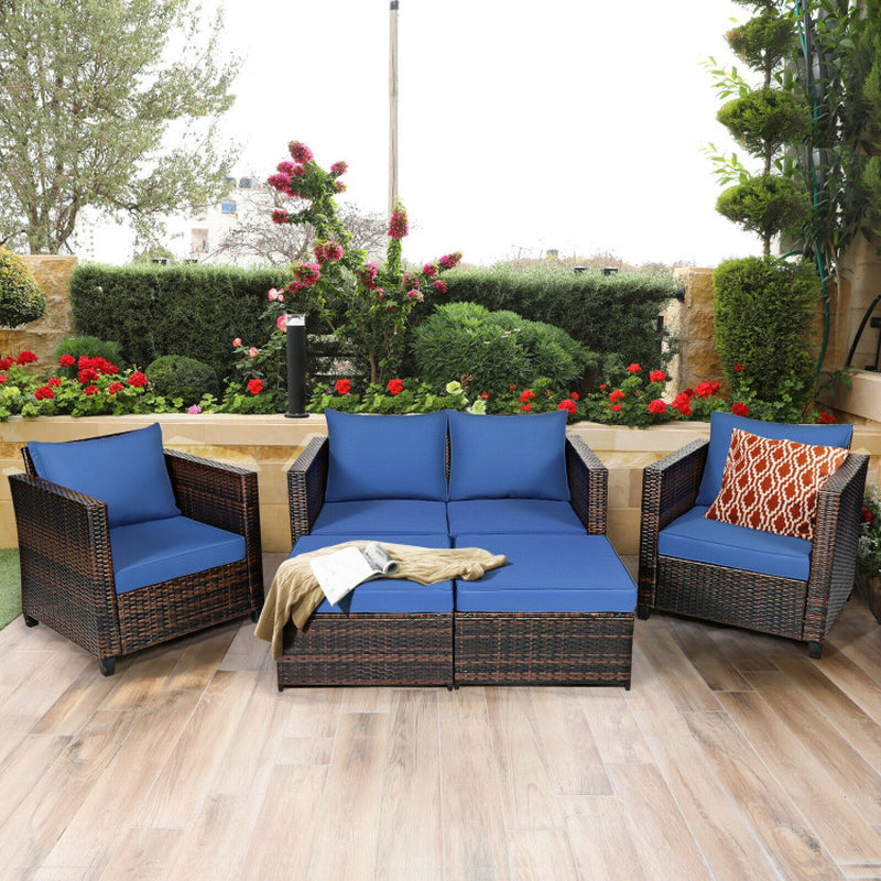 5 Pieces Patio Rattan Furniture Set with Removable Cushions-1