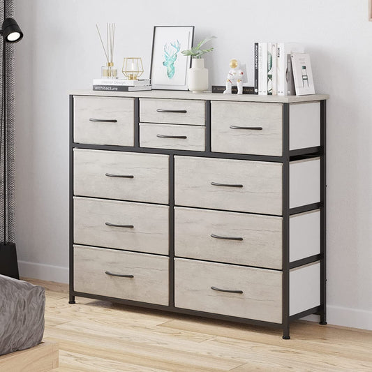 Grey 4 Drawer Chest of Drawers with Wood Top and Nightstand-0