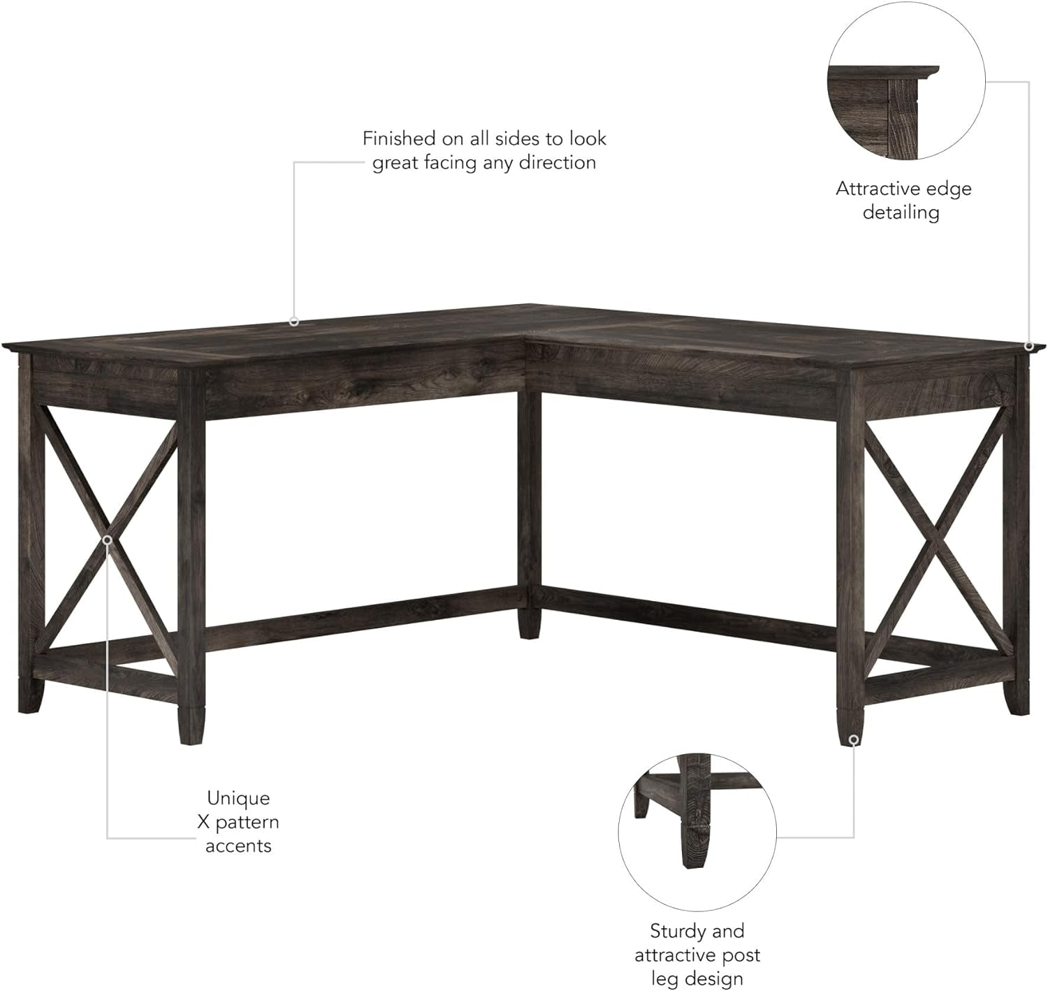 Bush Furniture Key West L Shaped Desk, 60-Inch Modern Farmhouse Writing Desk for Home Office-4