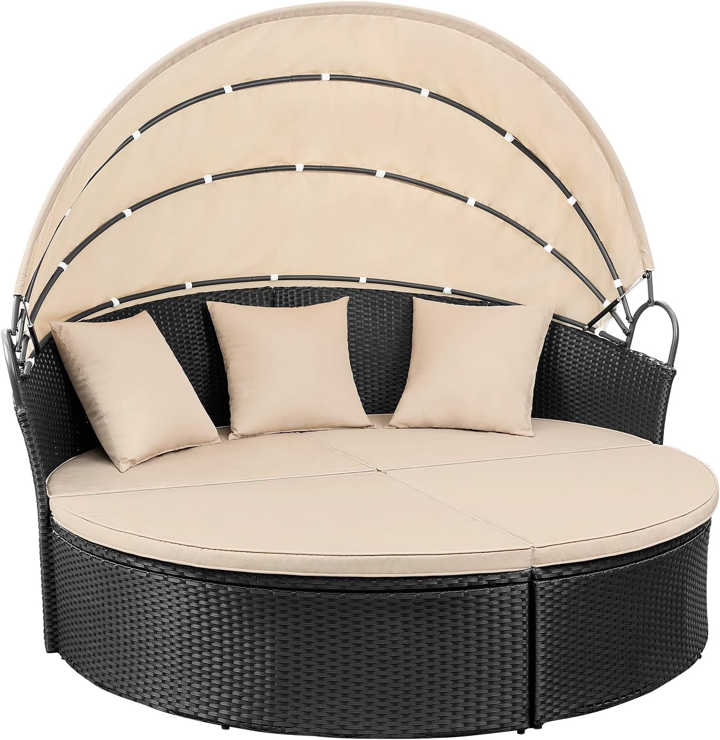 Outdoor Round Daybed Canopy, Wicker, Patio Sectional Sofa-4