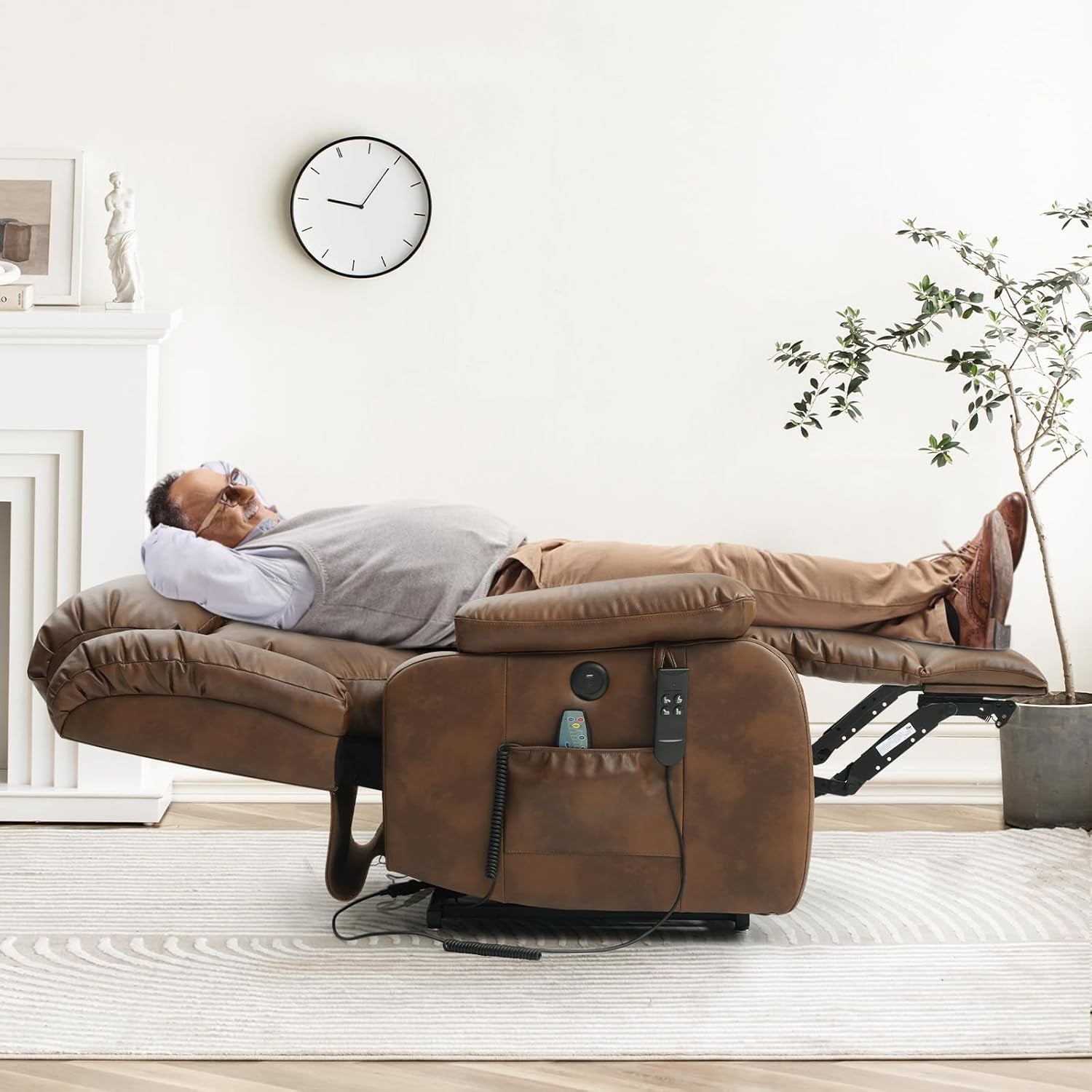 Powerful Dual Motor Lift Recliner Heat Massage Leather-0