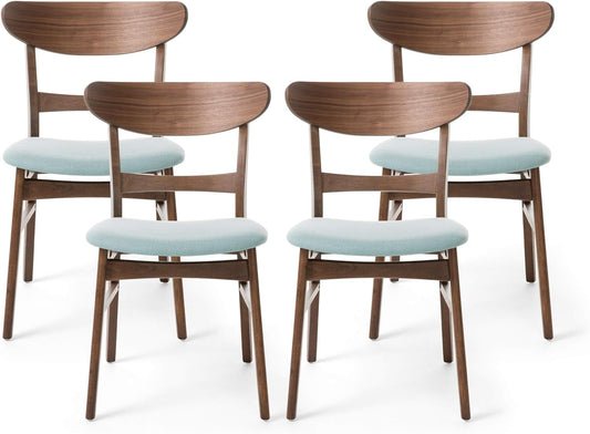 Griselda Mid-Century Modern Dining Chairs (Set of 4),Polyester and Birch Wood, Mint, Walnut-0