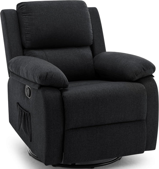 Recliner Chair, 360 Swivel Rocker Chair for Adults, Small Rocking Recliner Chair for Small Spaces, Upholstered Fabric Glider Recliner Nursery Chair with Side Pockets for Living Room, Nursery-0