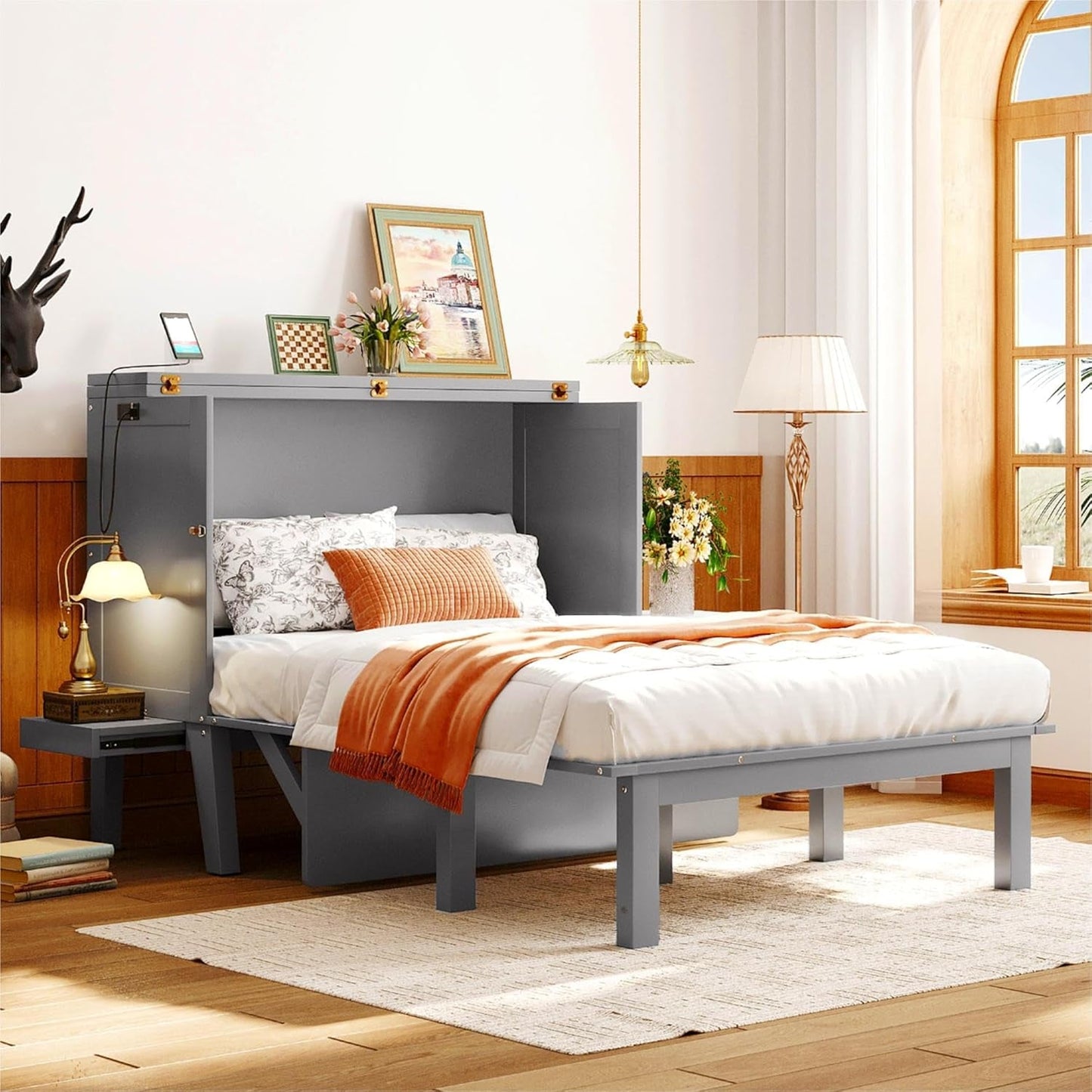 Farmhouse Full Size Murphy Bed with Charging Station-7