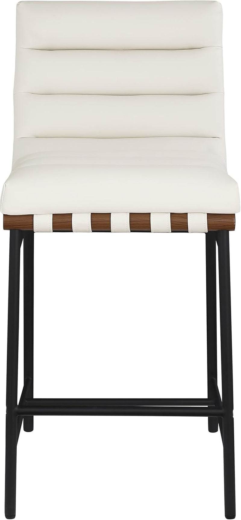 813Cream-C Burke Collection Modern | Contemporary Counter Stool with Soft Cream Vegan Leather, Cream Vegan Leather Straps, Matte Black Metal Frame, 18" W X 24" D X 37.5" H, Cream-3
