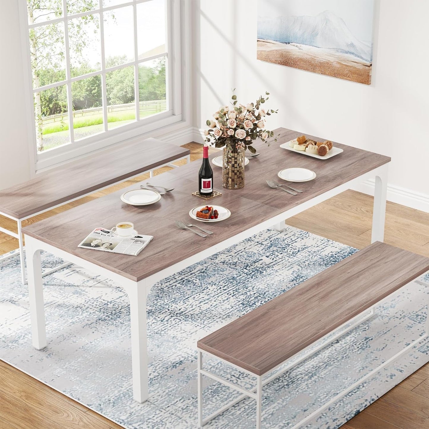 Dining Table for 6-8 People, 78-Inch Large Narrow Long Rectangular Kitchen Dinner Table, 8 Seat Rustic Wood Dining Room Table for Kitchen, Living Room (Only Table)-2