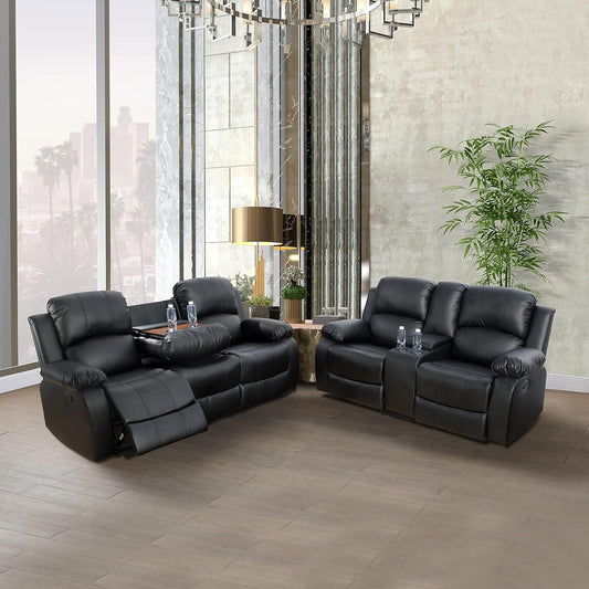 Alpine Living Room Recliner Set Include Love Seat, Sofa, 2-Piece,Black-0