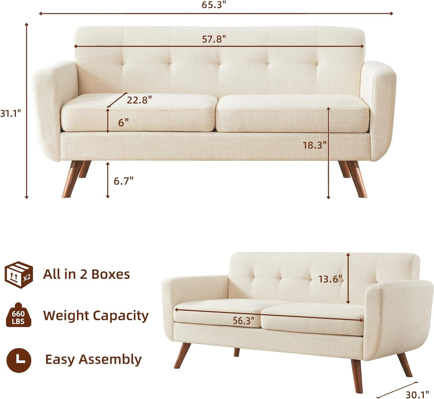 Modern Beige Loveseat for Small Spaces-1