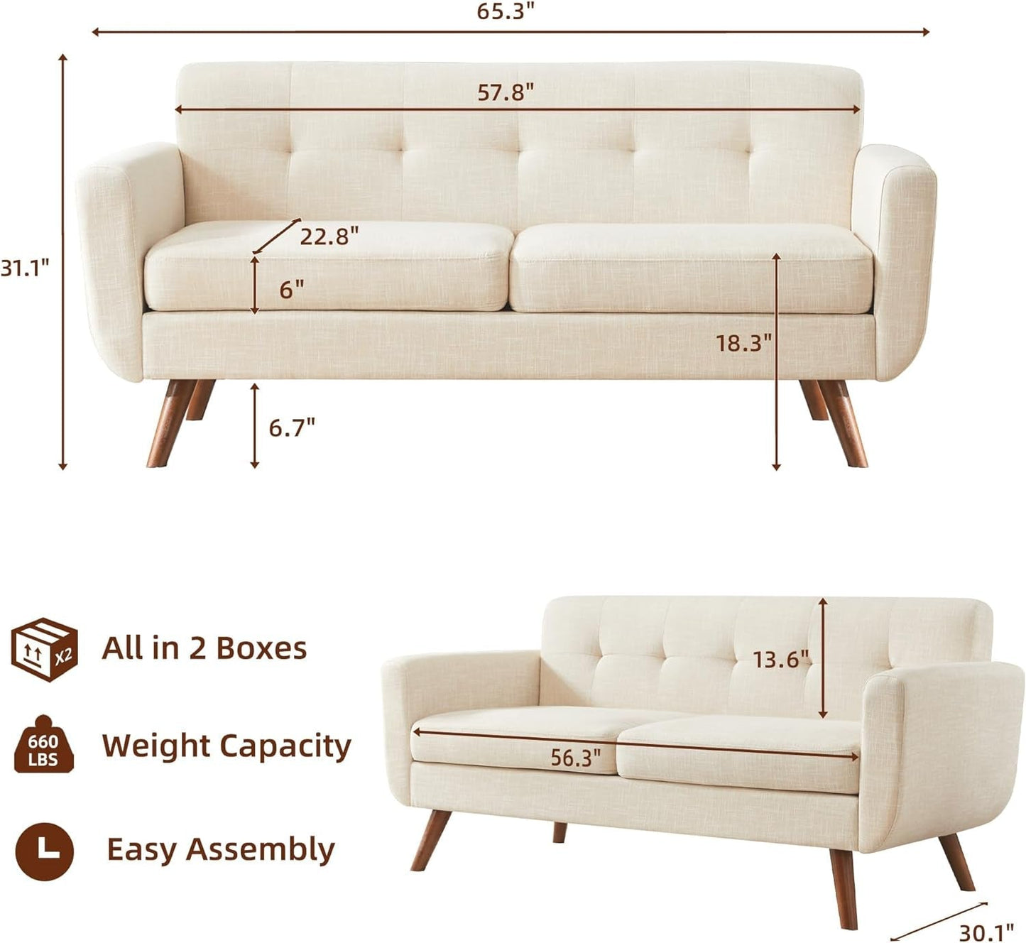 Modern Beige Loveseat with Ottoman-1