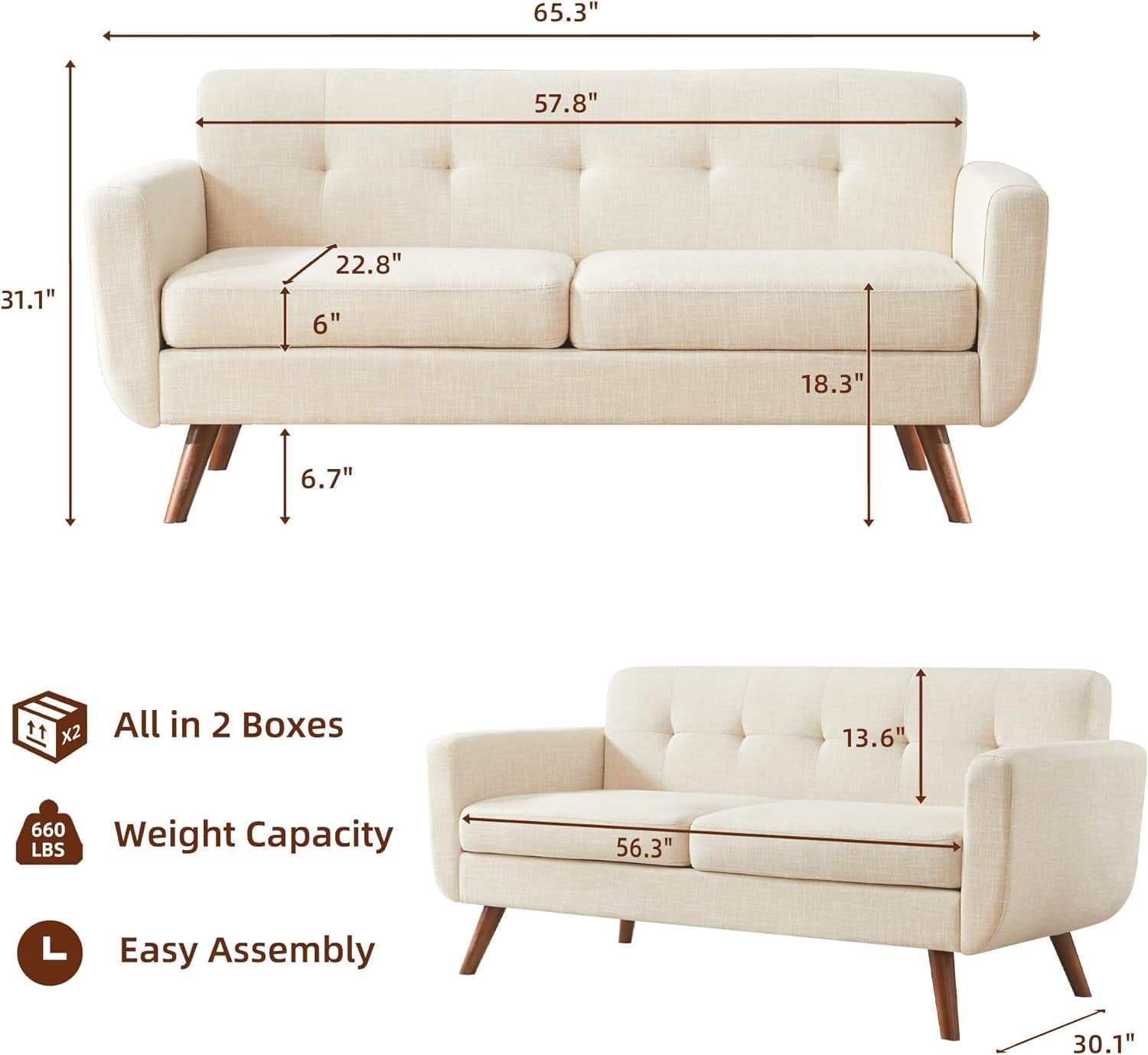 Modern Beige Loveseat with Ottoman-1