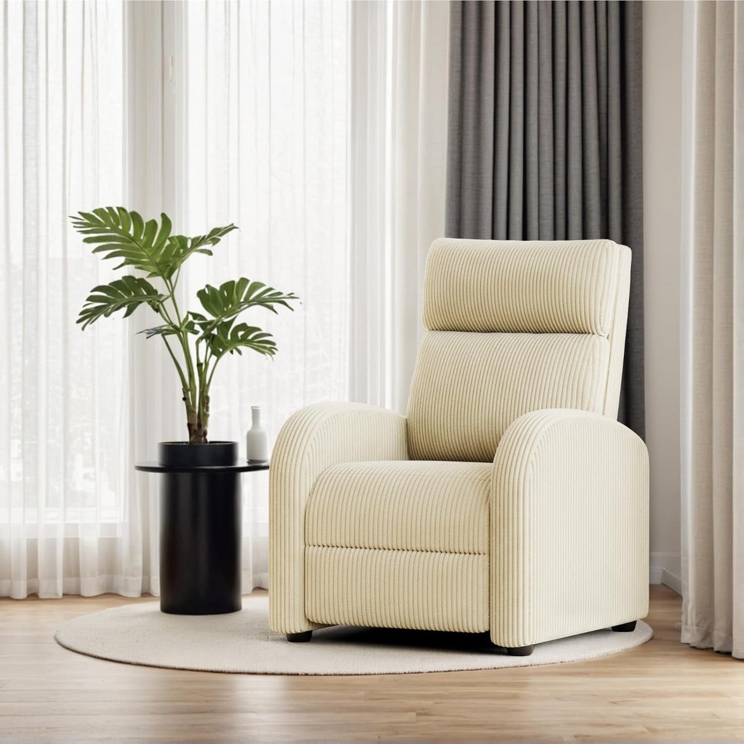 Recliner Chair Adjustable Home Theater Single Recliner Sofa Furniture with Thick Seat Cushion and Backrest Modern Living Room Recliners (Corduroy, Beige)-0